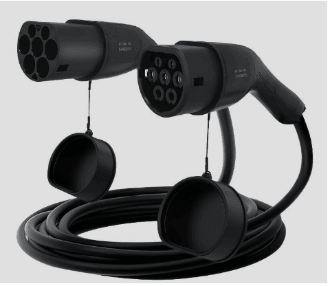 Type 2 AC tethered cable (dual socket) for EV charger alt=" {{ product.type }}: {{ product.title }} {{ product.selected_or_first_available_variant.title }}"