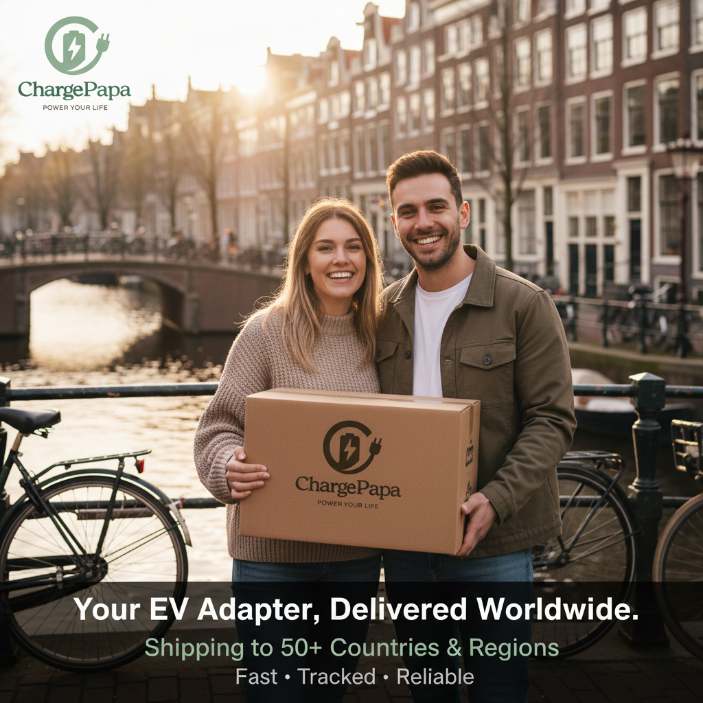 ChargePapa EV charging adapter worldwide shipping – Amsterdam delivery scene
