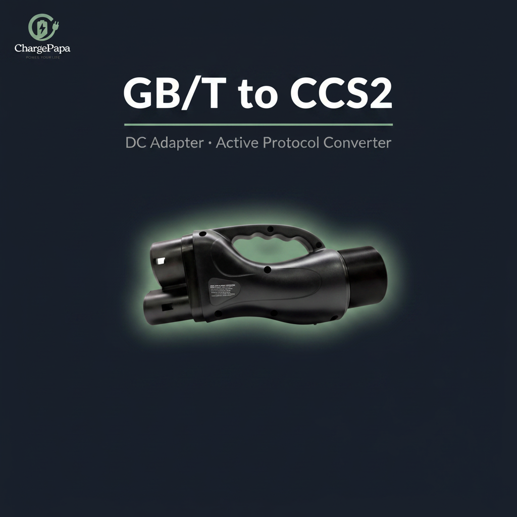 ChargePapa Smart-Link product illustration — GB/T DC charging source to CCS2 vehicle; active protocol converter