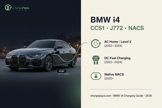 BMW i4 charging port guide — CCS1 for DC fast charging 2022–2024, J1772 AC Level 2, NACS for 2025+ | ChargePapa