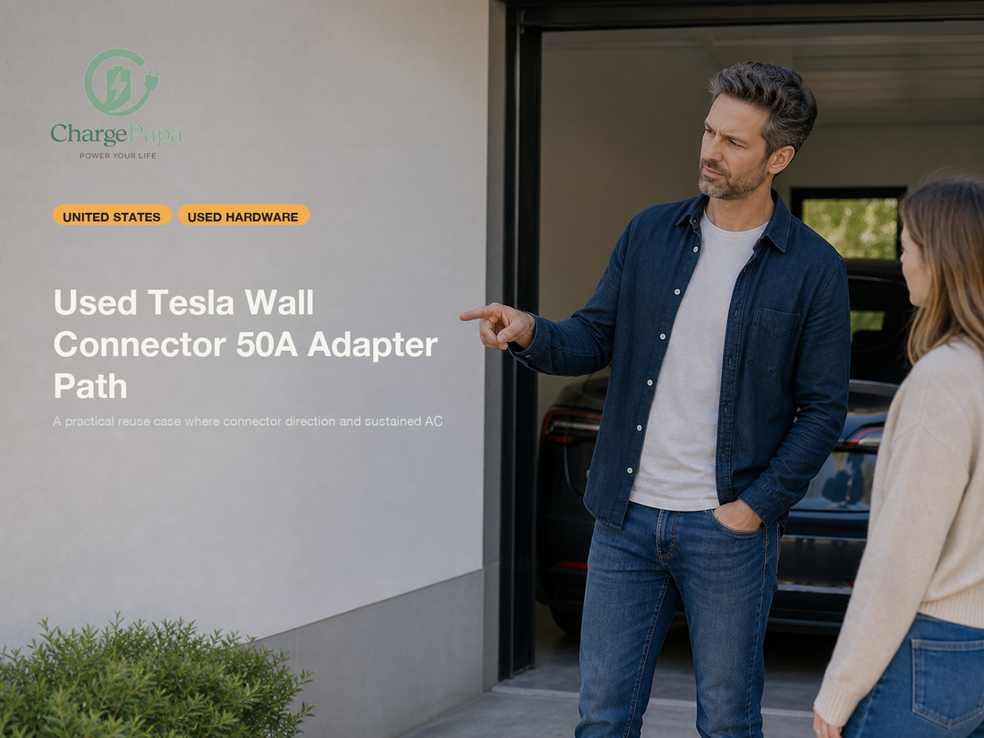 ChargePapa blog cover for Bought a Used Tesla Wall Connector for Your Ford, Rivian, or Hyundai: What 50A Adapter Path Actually Makes Sense?