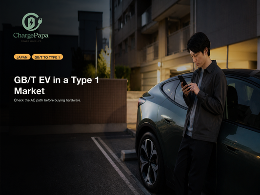 ChargePapa blog cover for If a China-Spec EV Lands in Japan or Another Type-1 Market, Is GB/T to Type 1 the Right First AC Charging Path?