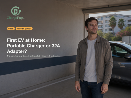 ChargePapa blog cover for Primer EV en casa: cargador portatil o adaptador de 32A para empezar sin complicarte?