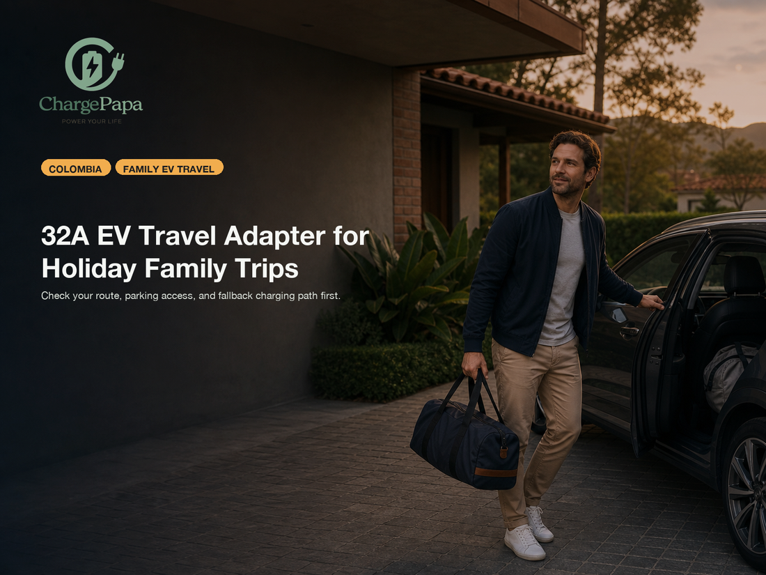 ChargePapa blog cover for Que adaptador de 32A conviene llevar para un viaje familiar en EV antes del feriado?