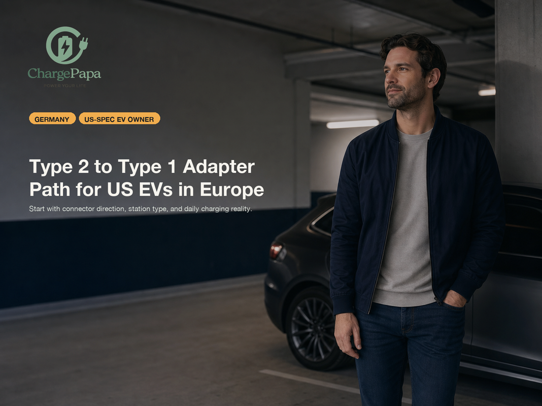 ChargePapa blog cover for Welcher Type-2-auf-Type-1-Adapter ist sinnvoll fuer US-Spec EVs in Europa?