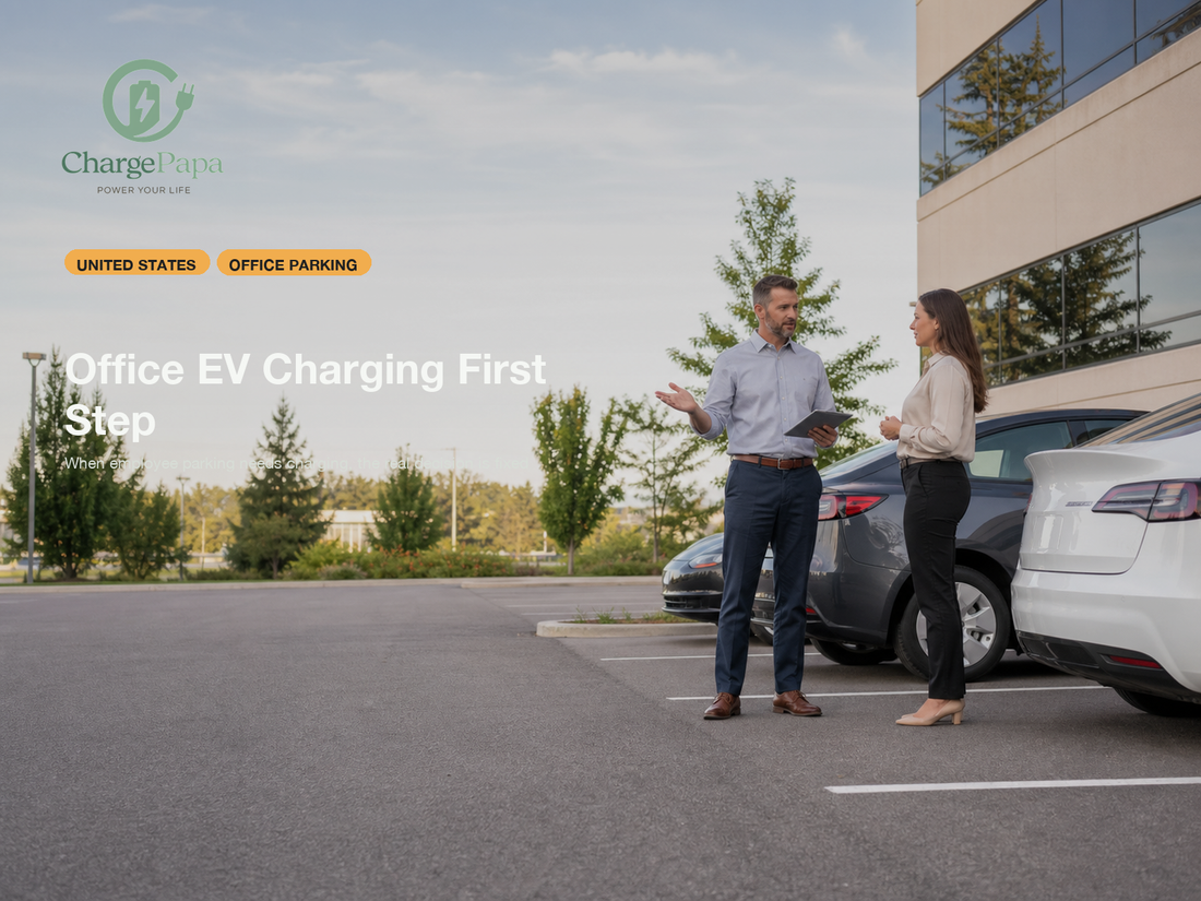 ChargePapa blog cover for What Is the Most Practical EV Charging Setup for an Office Parking Lot with Mixed Vehicle Brands?