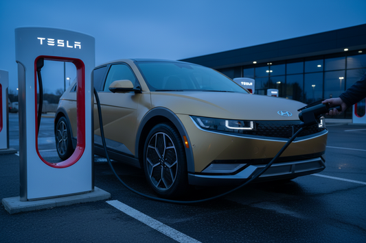 Hyundai IONIQ 5 charging at Tesla Supercharger with NACS to CCS1 adapter