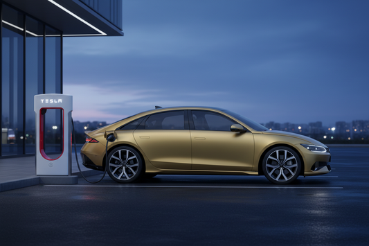 Hyundai IONIQ 6 charging adapter connected at Tesla Supercharger