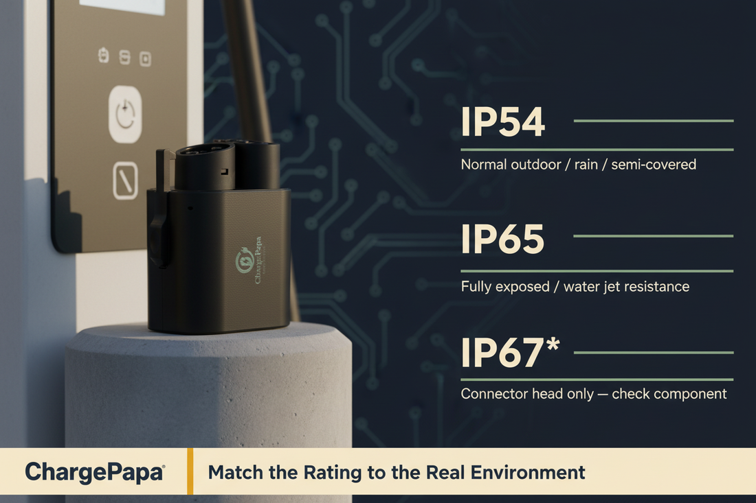 IP54 vs IP65 for EV Adapters at Outdoor Public Charging Stations: What Actually Matters