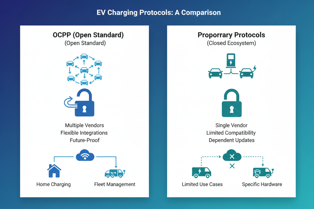 OCPP vs Proprietary EV Charger Protocols: Why It Matters for Home and Fleet Charging (2026)
