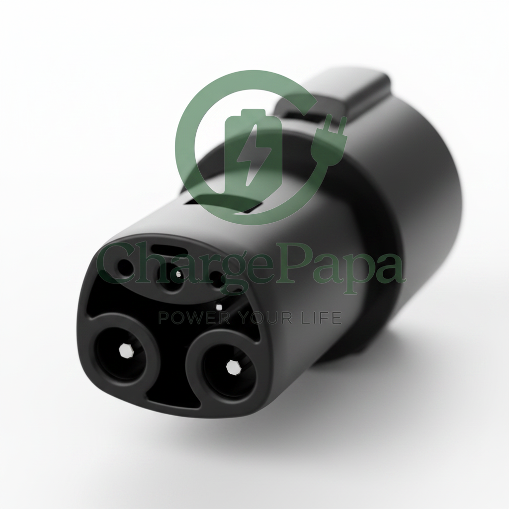 ChargePapa Tesla-Link Ultra NACS plug detail; J1772-to-NACS AC product, not a Rivian-approved or DC adapter