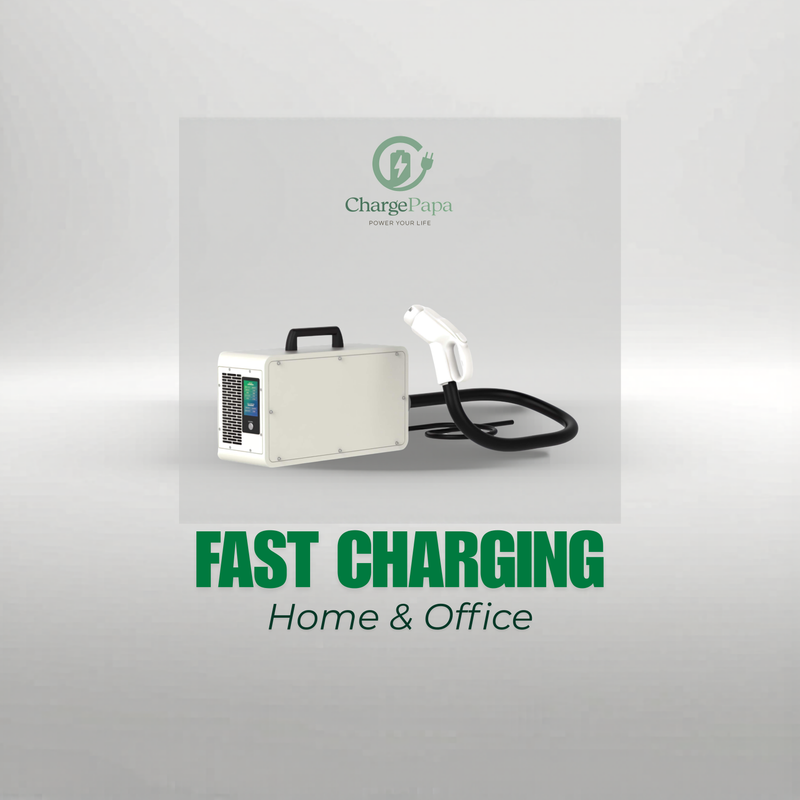 Chrome lightning bolt icon representing EV charging and solar power solutions
