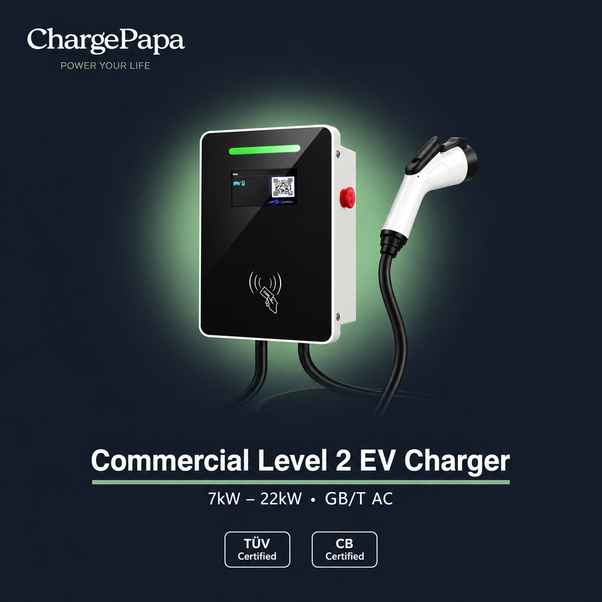 ChargePapa MRS-GJ commercial Level 2 GB/T AC charger — dark technology poster
