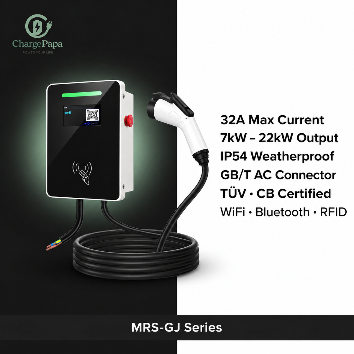 ChargePapa MRS-GJ GB/T AC charging station — specifications infographic