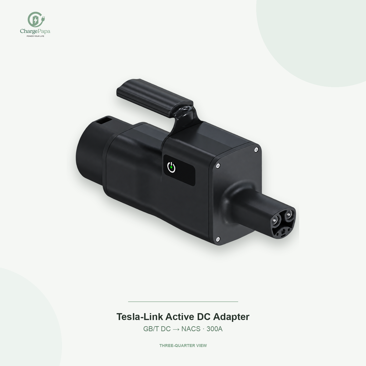 ChargePapa Tesla-Link GB/T to NACS DC adapter 300A — three-quarter angle