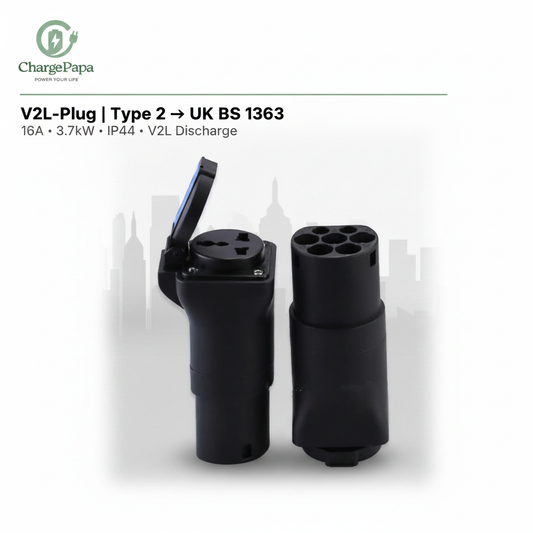 ChargePapa V2L-Plug | Type 2 to UK BS 1363 V2L Discharge Connector (16A / UK)