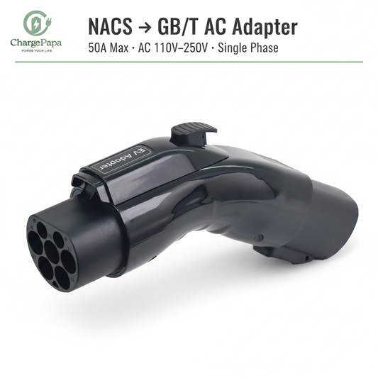 ChargePapa Omni-Link NACS to GB/T adapter, 50A 250V, white background