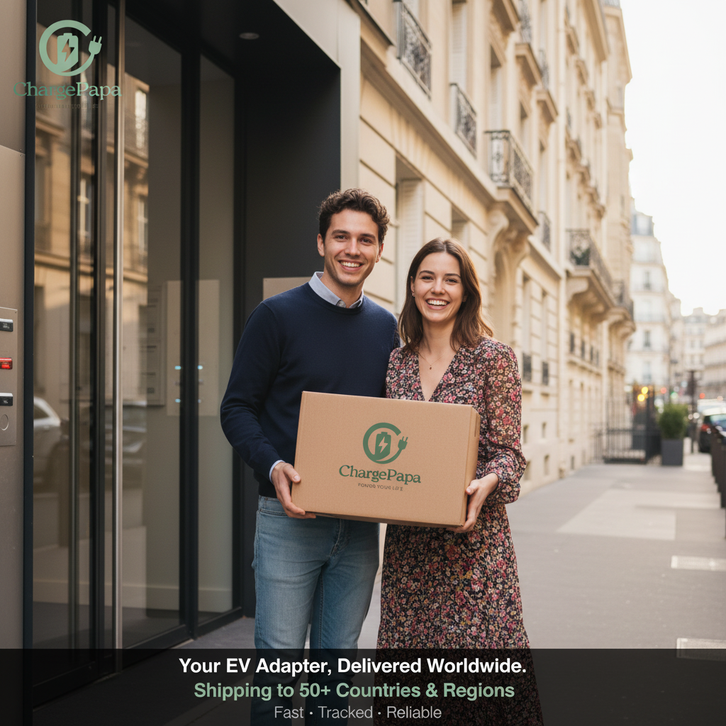 ChargePapa EV charging adapter worldwide shipping – Paris delivery scene