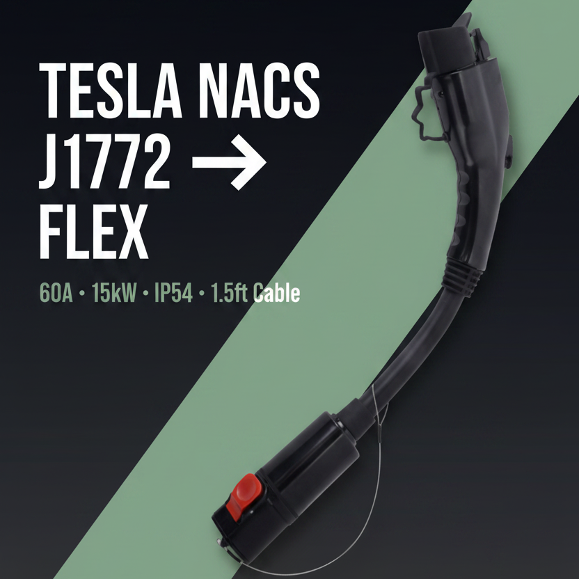 ChargePapa Omni-Link | Tesla to J1772 Flex-Adapter (60A Max / 1.5ft Cable)
