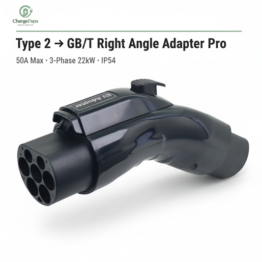 ChargePapa Omni-Link Pro Type 2 to GB/T right angle adapter, 3-phase 22kW 50A IP54