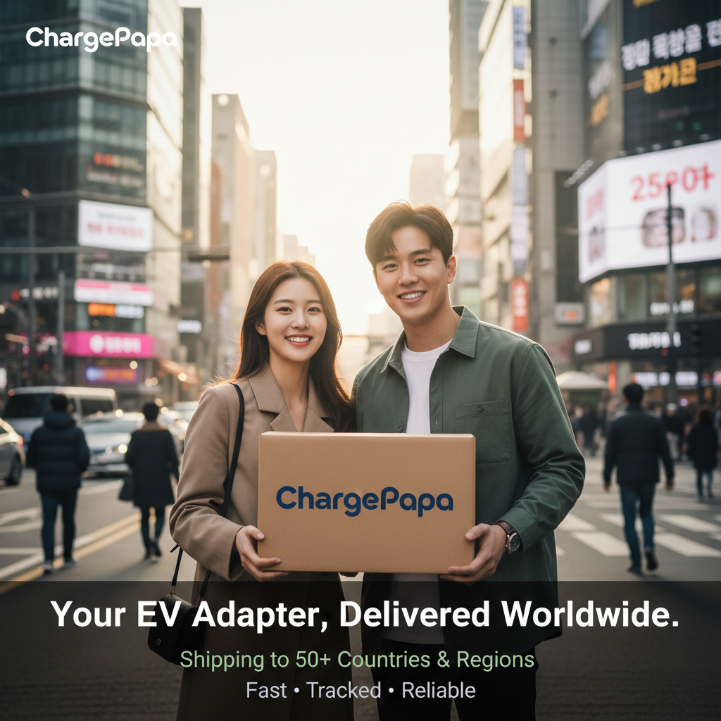 ChargePapa EV charging adapter worldwide shipping – Seoul delivery scene