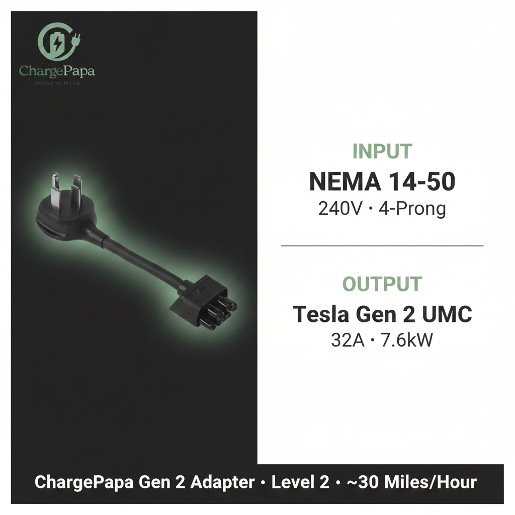 ChargePapa Gen 2 Adapter | NEMA 14-50 for Tesla Mobile Connector (32A / 240V)