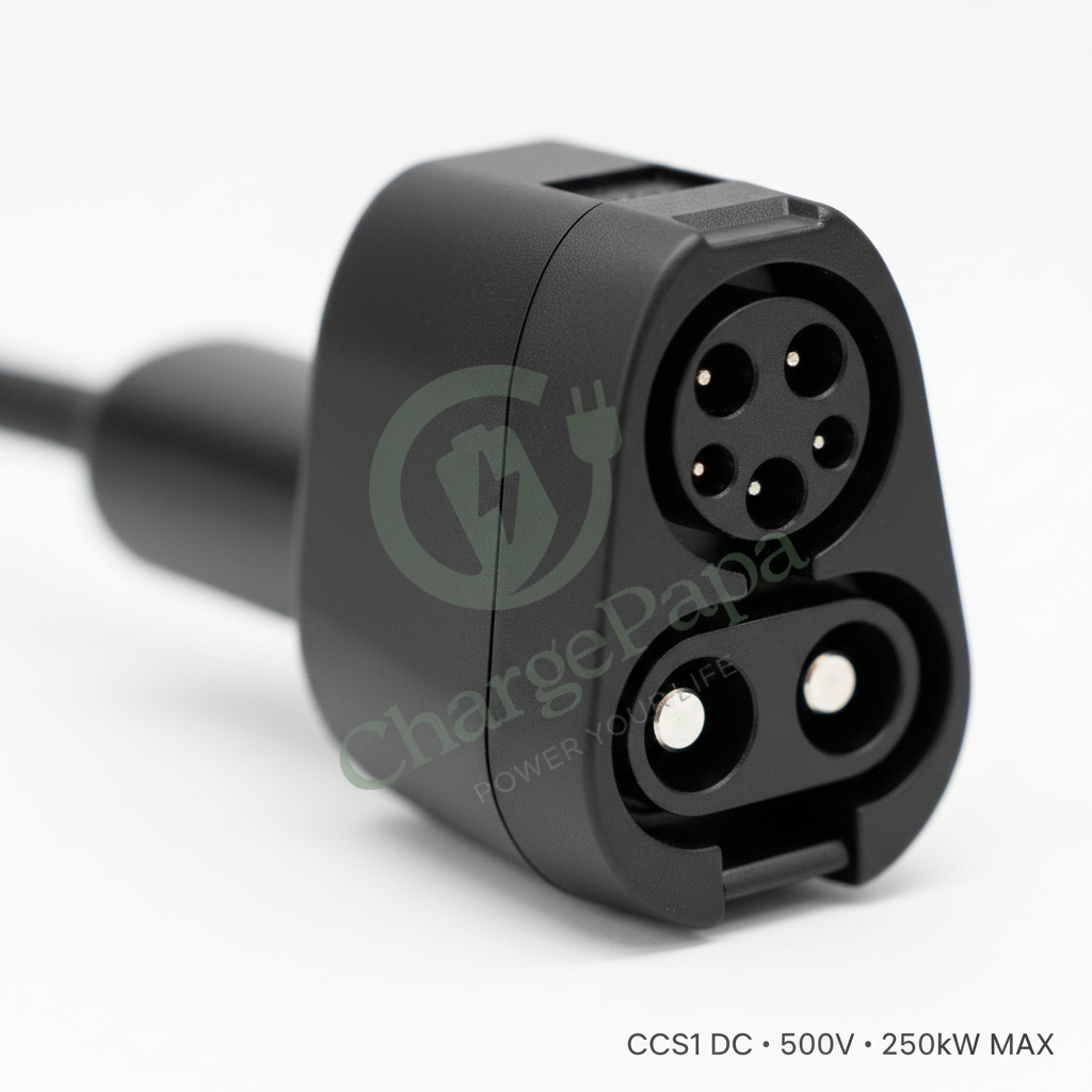 Tesla-Link | CCS1 & J1772 to Tesla 2-in-1 Dual-Mode Adapter (250kW DC / 19.2kW AC) CCS1 Face Macro Watermark