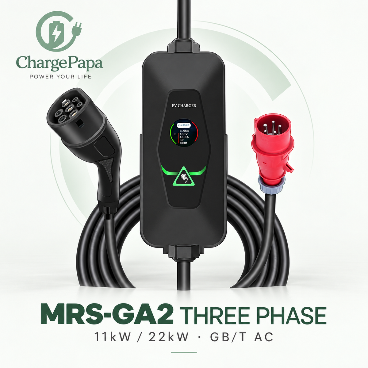ChargePapa MRS-GA2 three-phase GB/T portable EV charger with CEE Red input plug