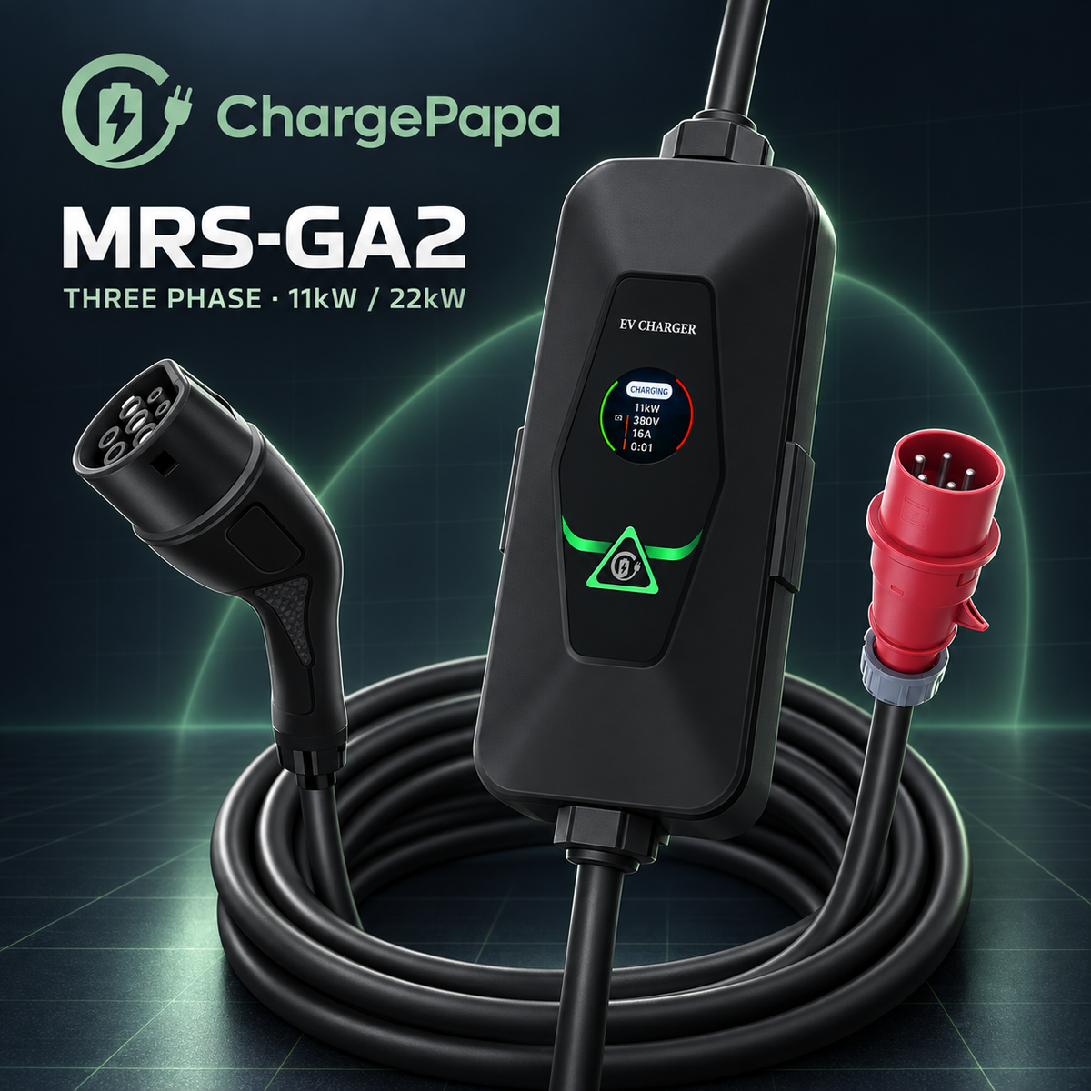 ChargePapa MRS-GA2 three-phase 11kW and 22kW GB/T charger technology poster