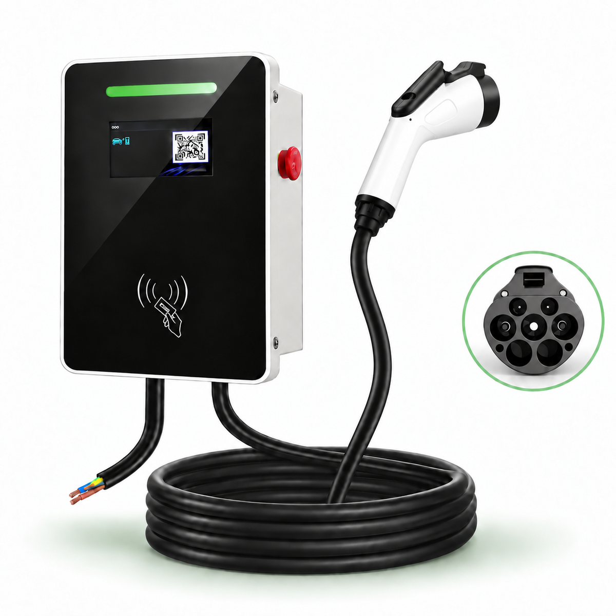 ChargePapa MRS-GJ commercial GB/T AC charging station — side-view gun with GB/T detail callout