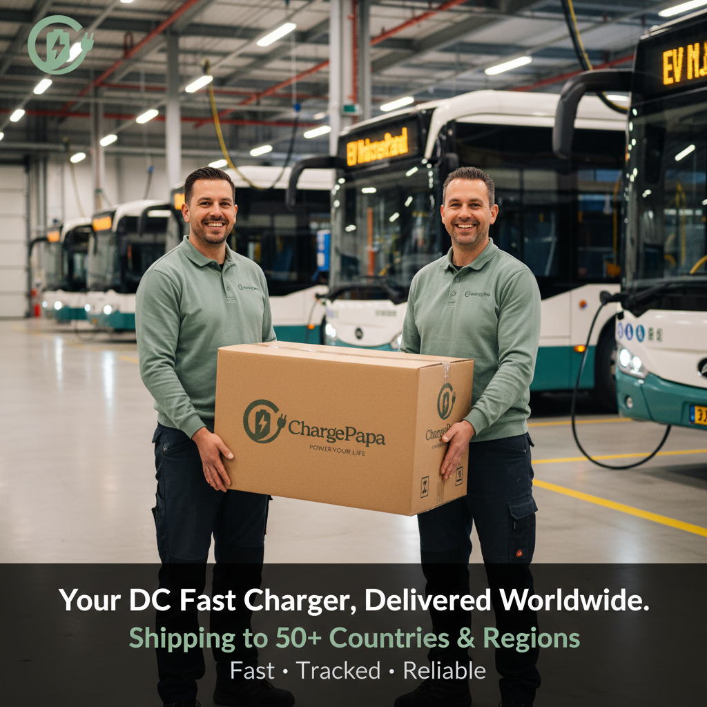 ChargePapa DC fast charger worldwide shipping — Amsterdam Netherlands delivery scene