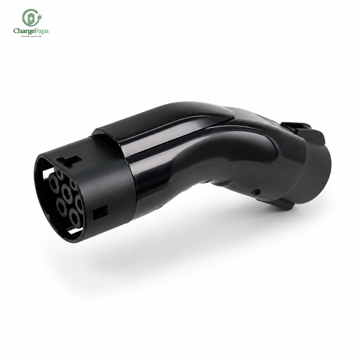 ChargePapa Omni-Link Type 1 J1772 to Type 2 Right Angle Adapter Pro 50A white background main product image