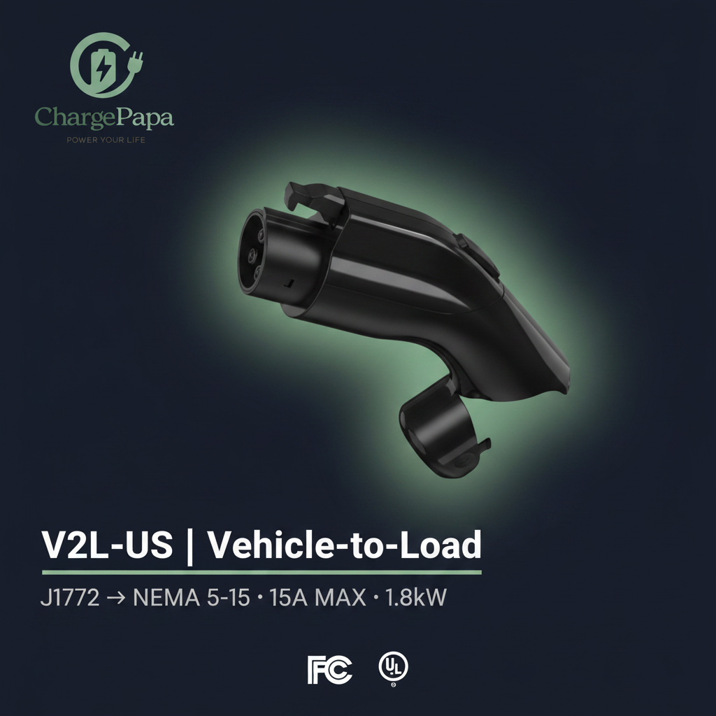 ChargePapa V2L-US | J1772 to NEMA 5-15 Discharge Adapter (15A / 1.8kW)