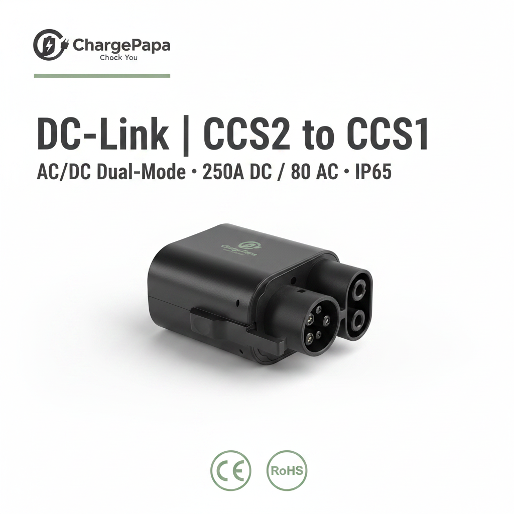 ChargePapa DC-Link | CCS2 to CCS1 AC/DC Dual-Mode Adapter (250A DC / 80A AC / IP65)White Minimalist Poster