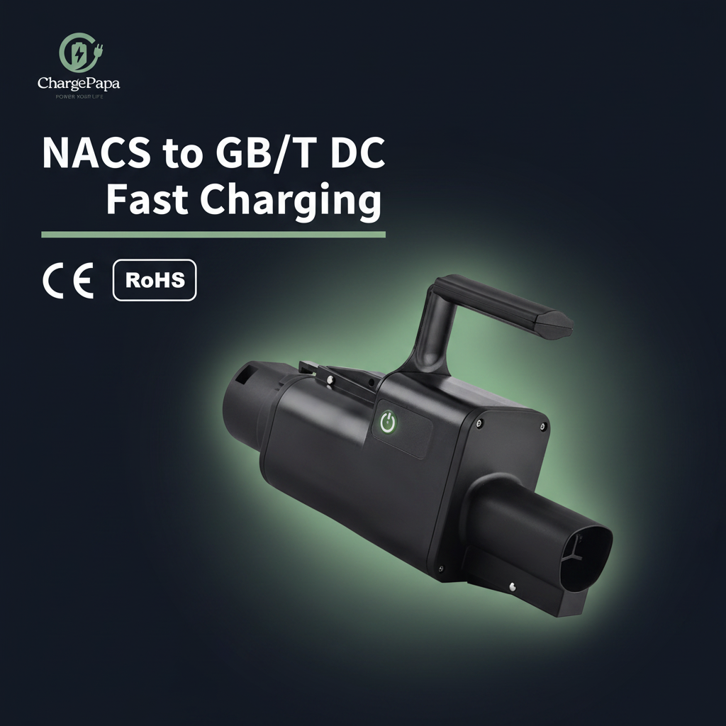 Black charging adapter with 'ChargePapa' branding on a dark background