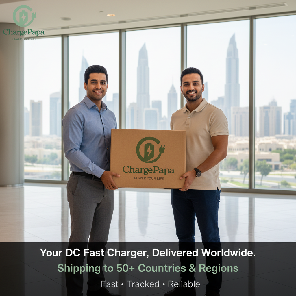 ChargePapa DC wall-mounted charger worldwide shipping — Dubai UAE delivery scene