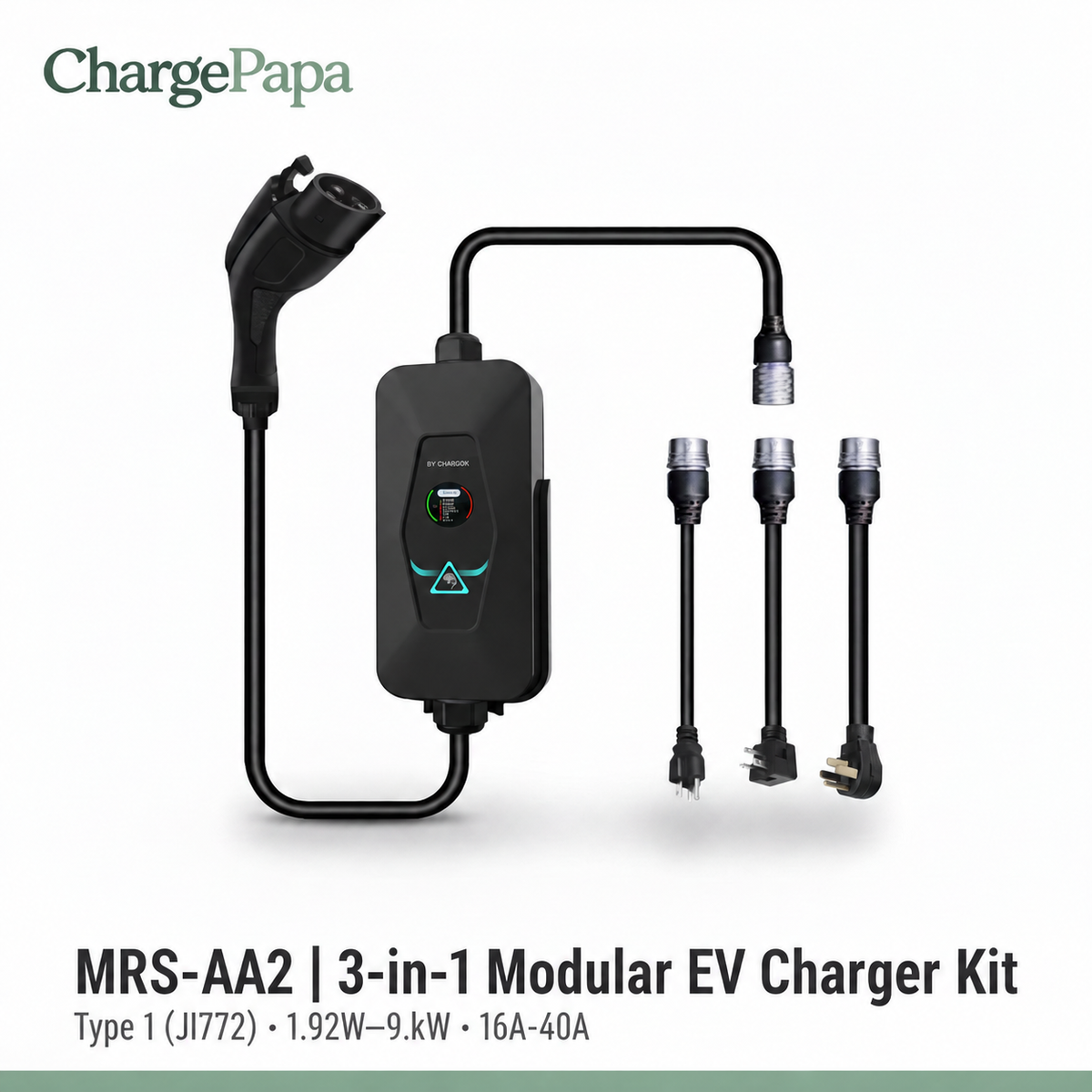 ChargePapa MRS-AA2 3-in-1 Type 1 EV charger kit main image — Standard Character Mark