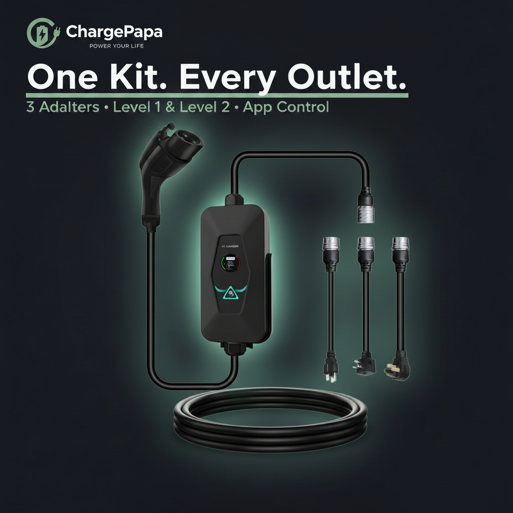 ChargePapa MRS-AA2 ｜3-in-1 Type1 EV Charger Kit dark background