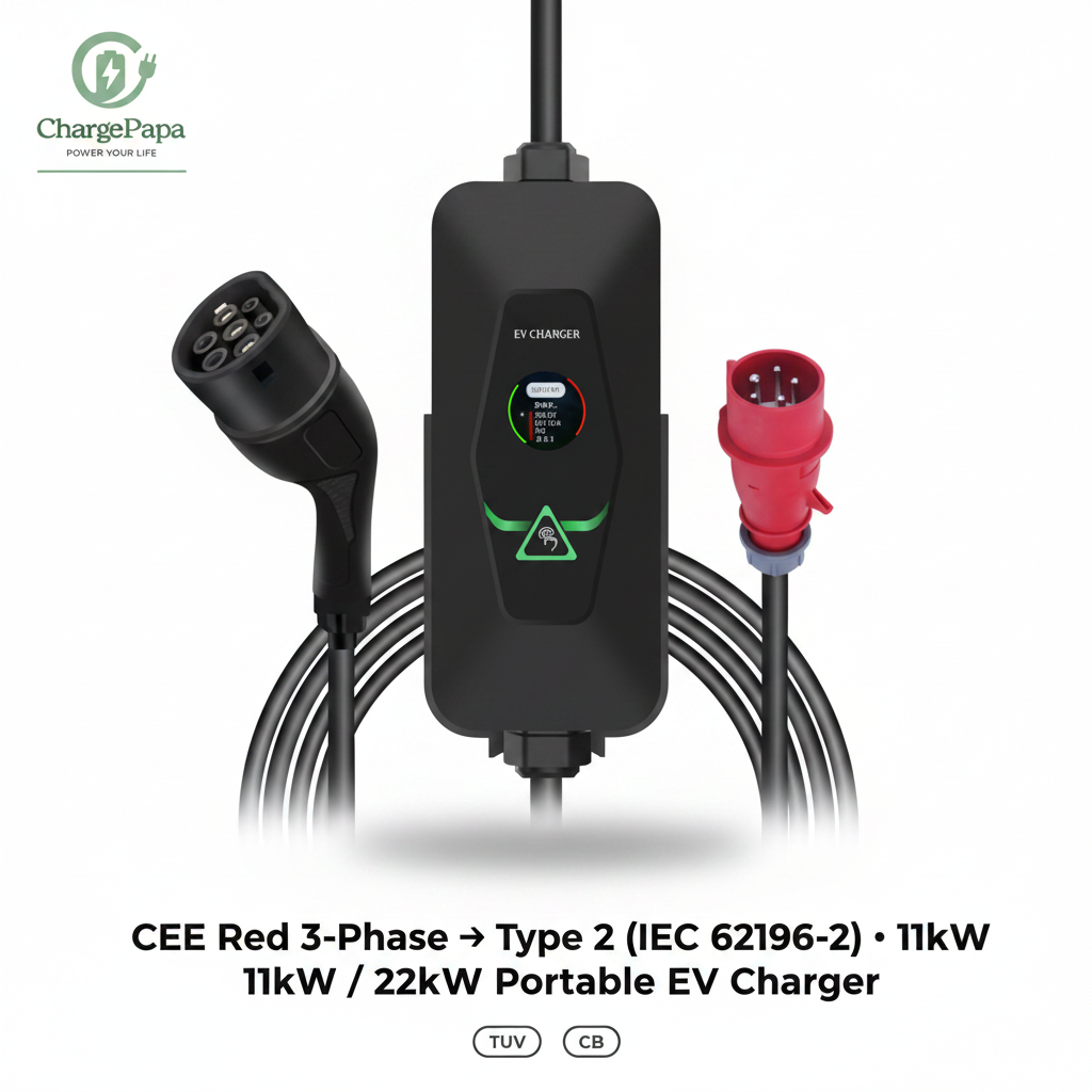 ChargePapa MRS-EA2 | 11kW-22kW 3-Phase Portable EV Charger (Stepless Adjustment)