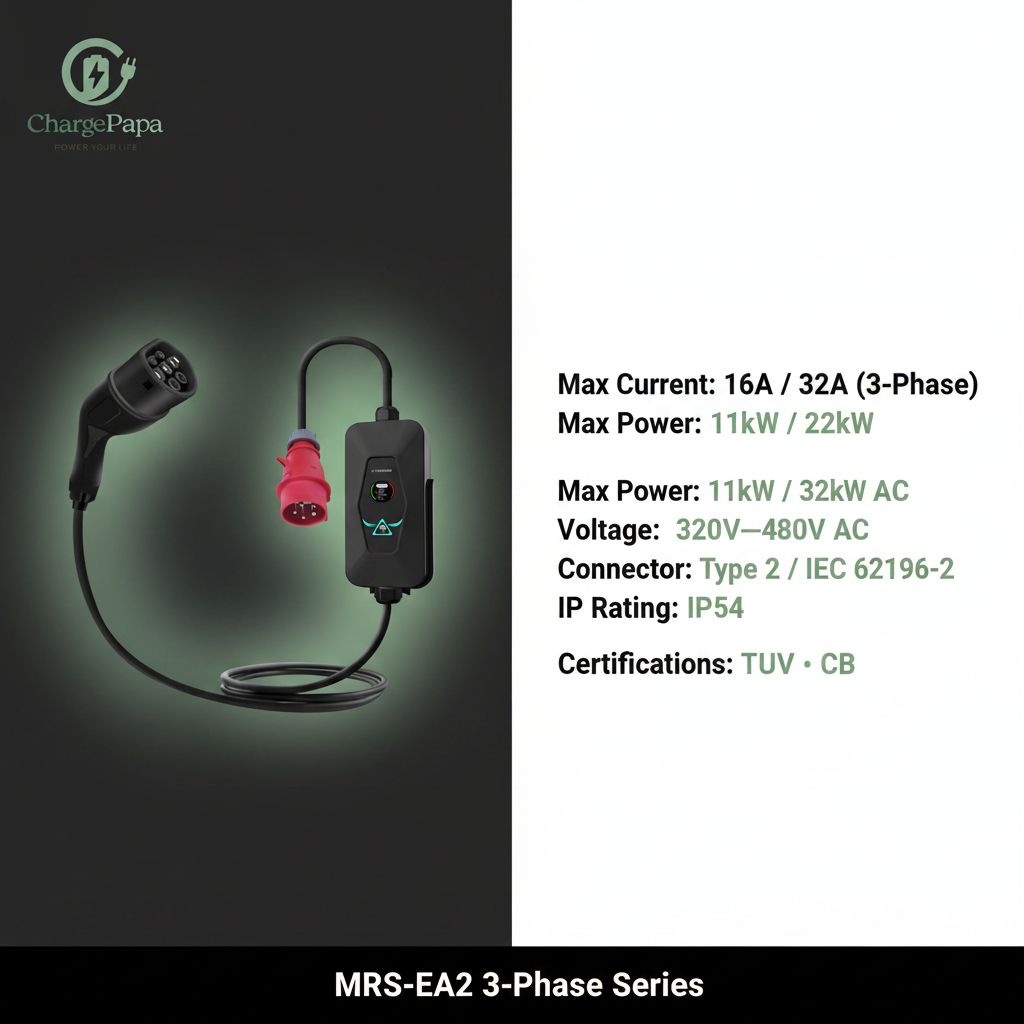 ChargePapa MRS-EA2 | 11kW-22kW 3-Phase Portable EV Charger (Stepless Adjustment)