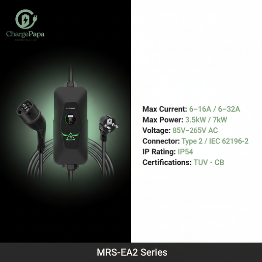 ChargePapa MRS-EA2 | 3.5kW-7kW Single-Phase Portable EV Charger 