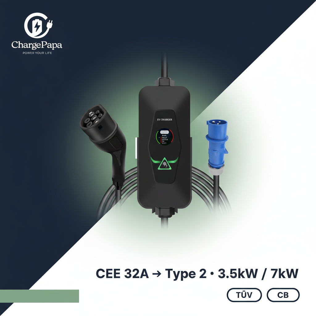 ChargePapa MRS-EA2 | 3.5kW-7kW Single-Phase Portable EV Charger 