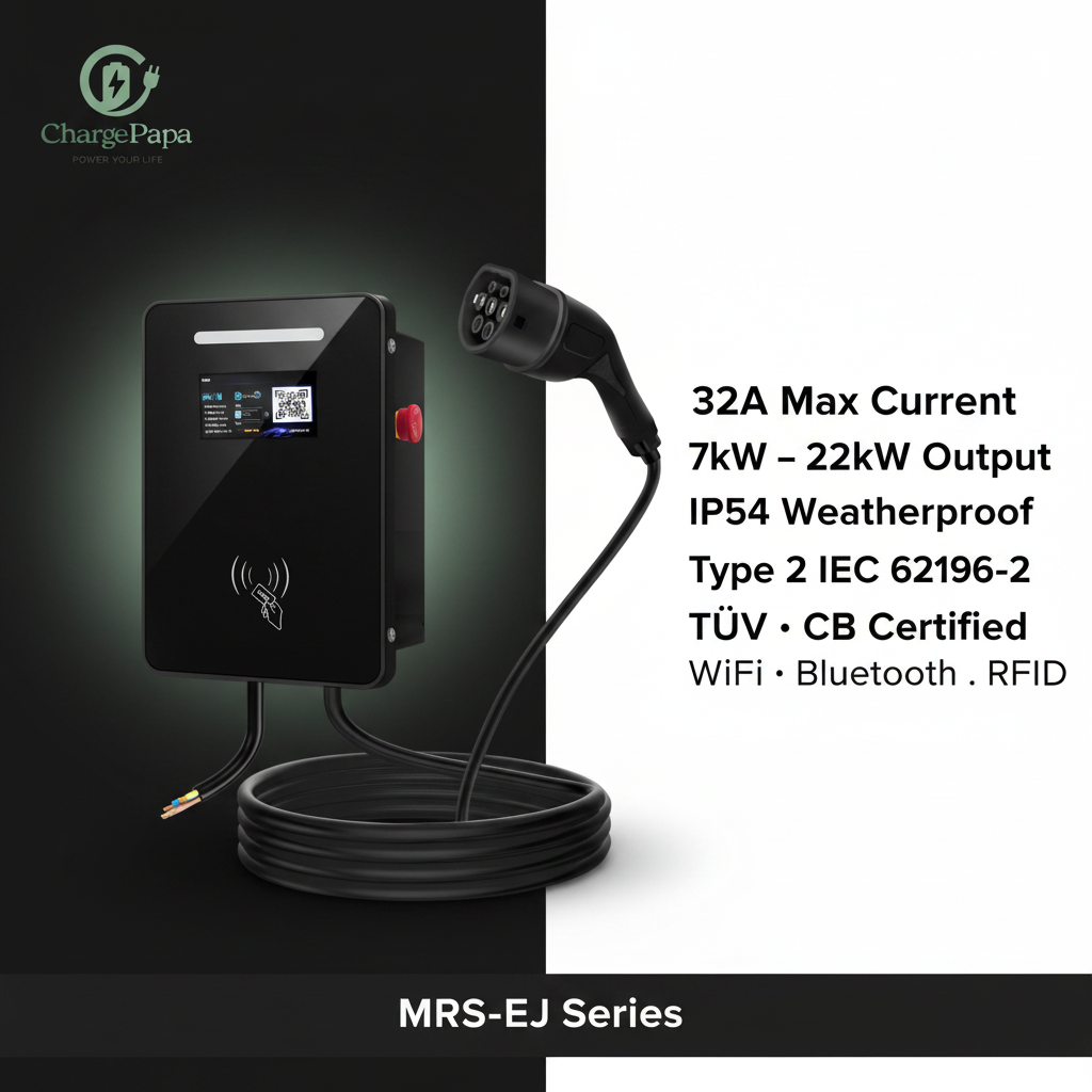 ChargePapa MRS-EJ | Commercial Level 2 EV Charging Station (Type 2, 7kW–22kW) Spec Infographic