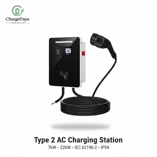 ChargePapa MRS-EJ | Commercial Level 2 EV Charging Station (Type 2, 7kW–22kW) White Background Minimal Poster