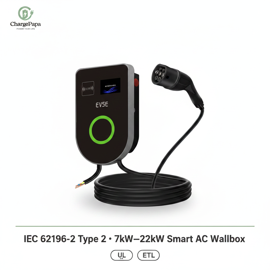 ChargePapa MRS-EU | 7kW-22kW Smart AC Wallbox (Type 2, WiFi/App/RFID) White Background Poster