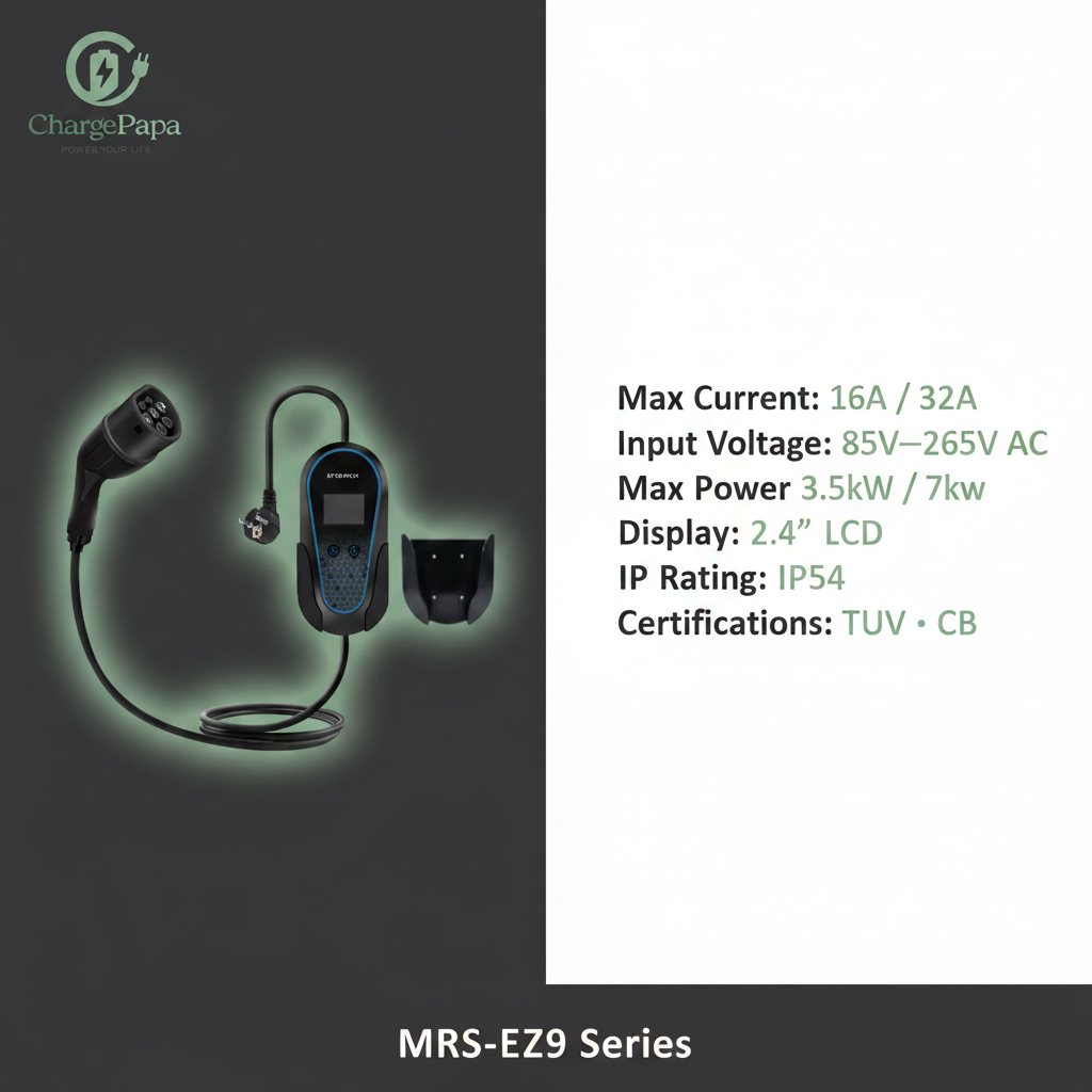 ChargePapa MRS-EZ9 | Smart Portable EV Charger Type 2 (Delay Timer & Adjustable Amp)