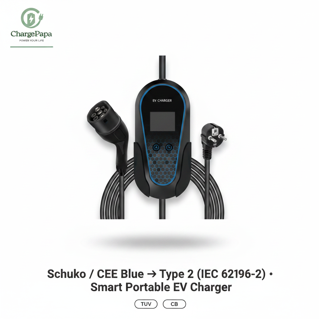 ChargePapa MRS-EZ9 | Smart Portable EV Charger Type 2 (Delay Timer & Adjustable Amp)