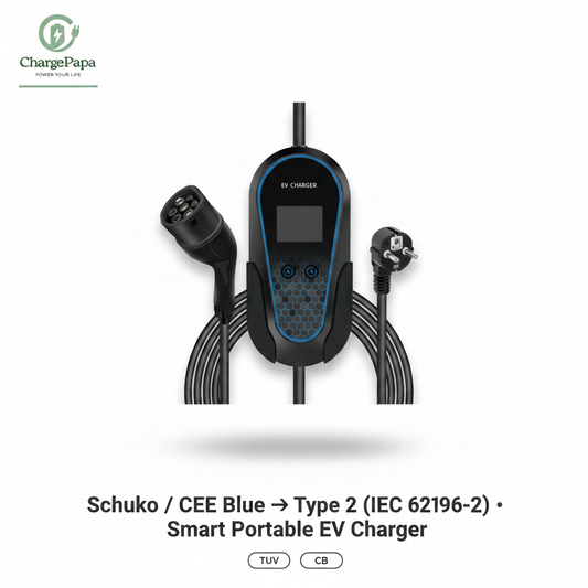 ChargePapa MRS-EZ9 | Smart Portable EV Charger Type 2 (Delay Timer & Adjustable Amp)