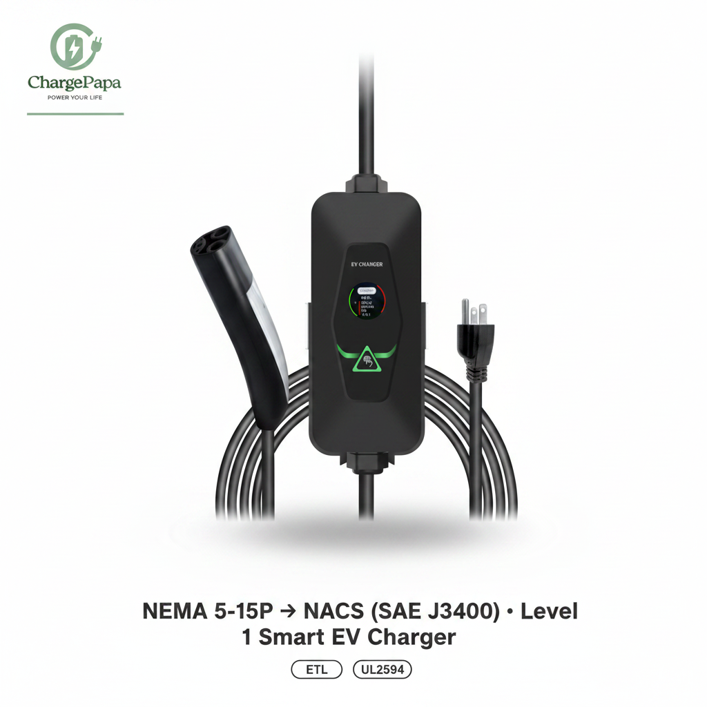 ChargePapa MRS-TA2 Pro | NACS (SAE J3400) Portable & Wall-Mount EV Charger (1.92kW–11.5kW, WiFi/BT/APP)