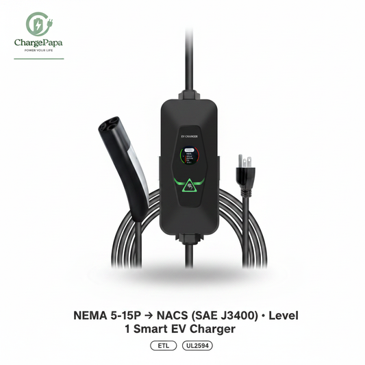 ChargePapa MRS-TA2 Pro | NACS (SAE J3400) Portable & Wall-Mount EV Charger (1.92kW–11.5kW, WiFi/BT/APP)